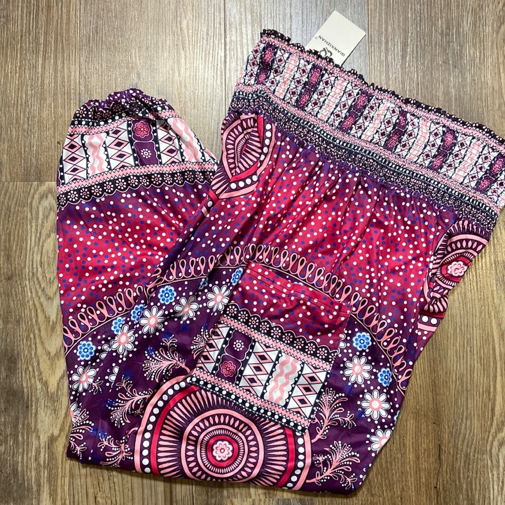 Women's Harem Pants, High Waist Yoga Boho Trousers with Pockets